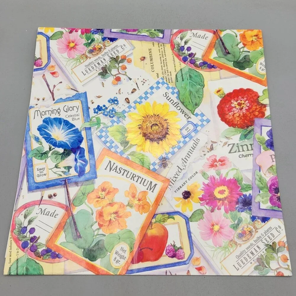 Garden Seed Packets Gift Wrap Paper Hallmark 8 1/3 Sq Ft Two Sheets